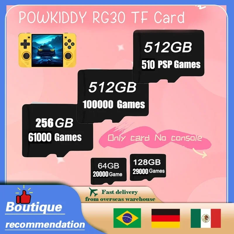 For POWKIDDY RGB30 TF Card Memory Card Retro Handheld Game Console Card Built In 512G 90000+ Games 510 PSP Games Universal Card