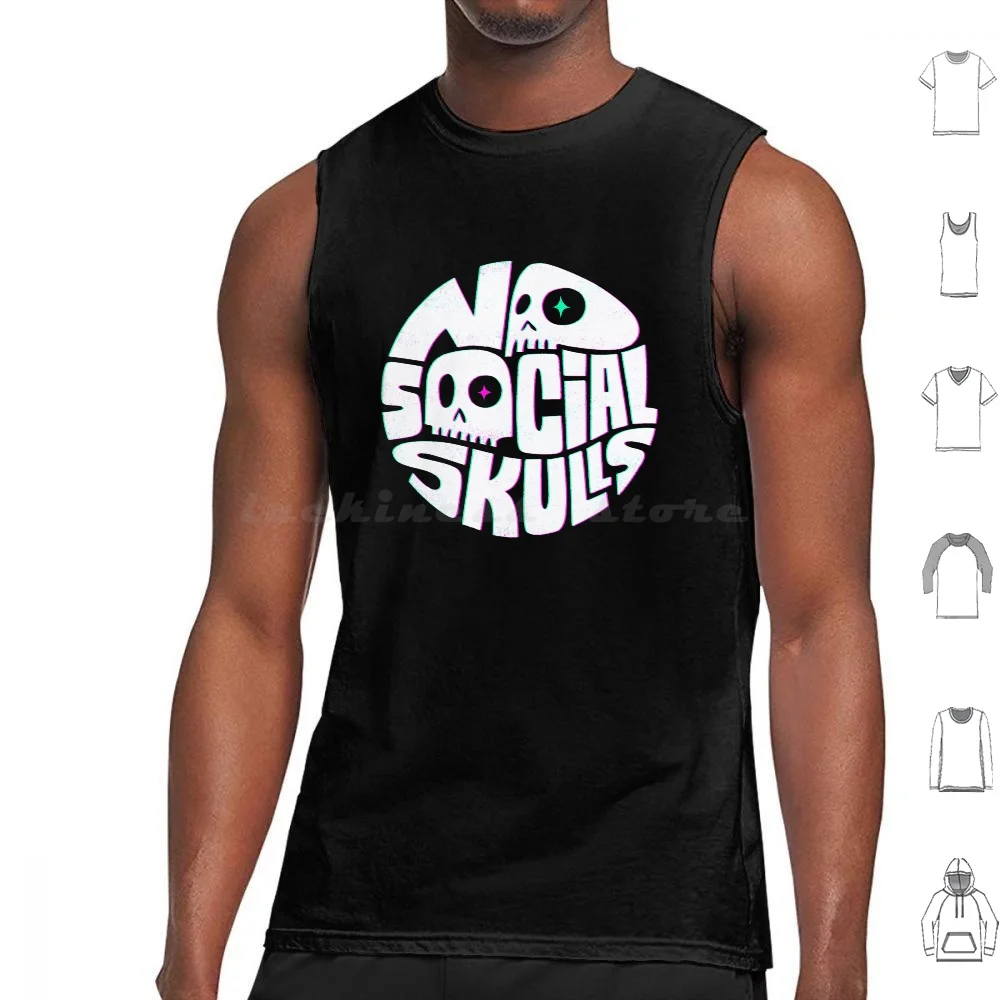 No Social Skulls Tank Tops Print Cotton Skull Introvert Grrrenadine Social Skills Pun Humor Introverted Social Lettering