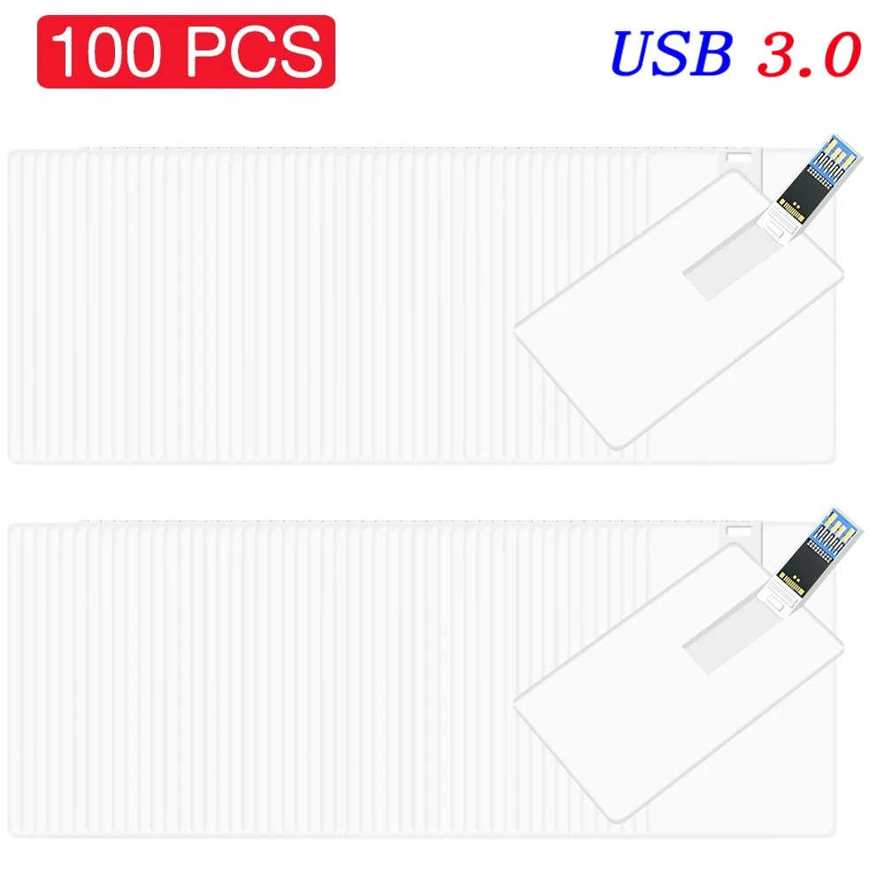 

Набор из 100 шт. USB 3.0 флеш-накопителей для бизнеса, 128 ГБ, пластиковые USB-флешки, 64 ГБ, флеш-накопители в форме визитной карточки, 32 ГБ, белые USB-флешки