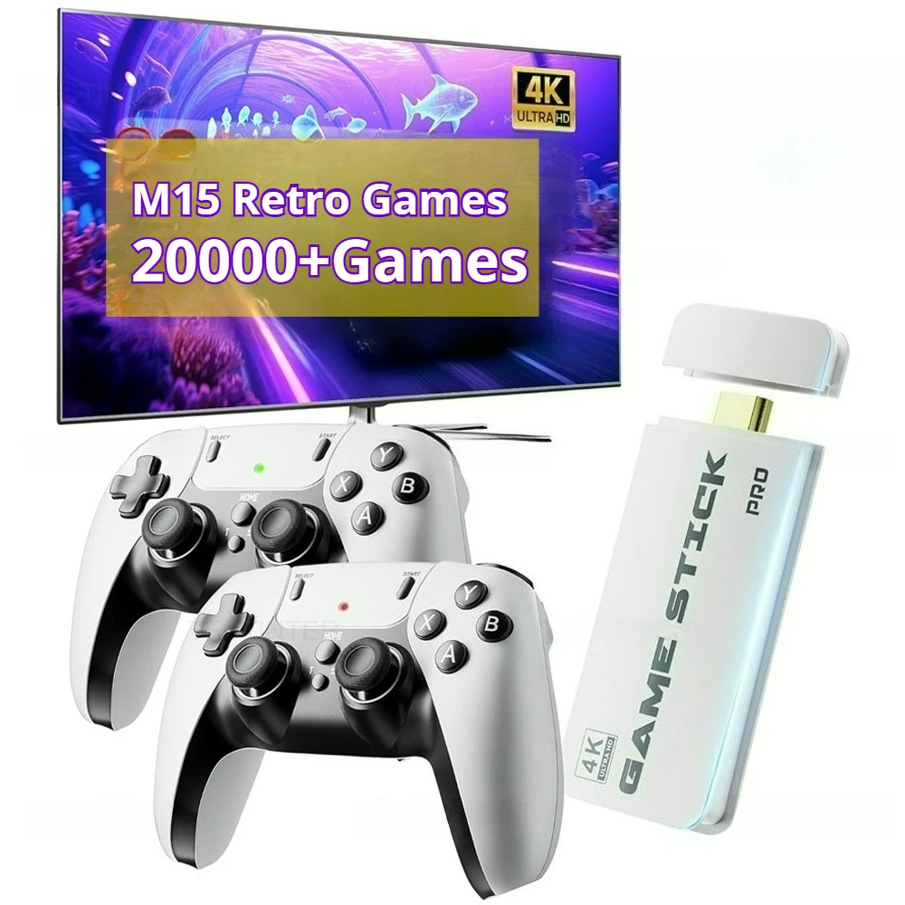 

M15 Игровая консоль 4K TV Игровая консоль 64G Встроенный 20000 игр Ретро портативный игровой плеер с беспроводным контроллером геймпада