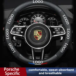 For Porsche Steering Wheel Cover Genuine Leather Carbon Fiber Thin Fit Macan Panamera 718 Cayenne 911 Boxster Cayman Carrera 917