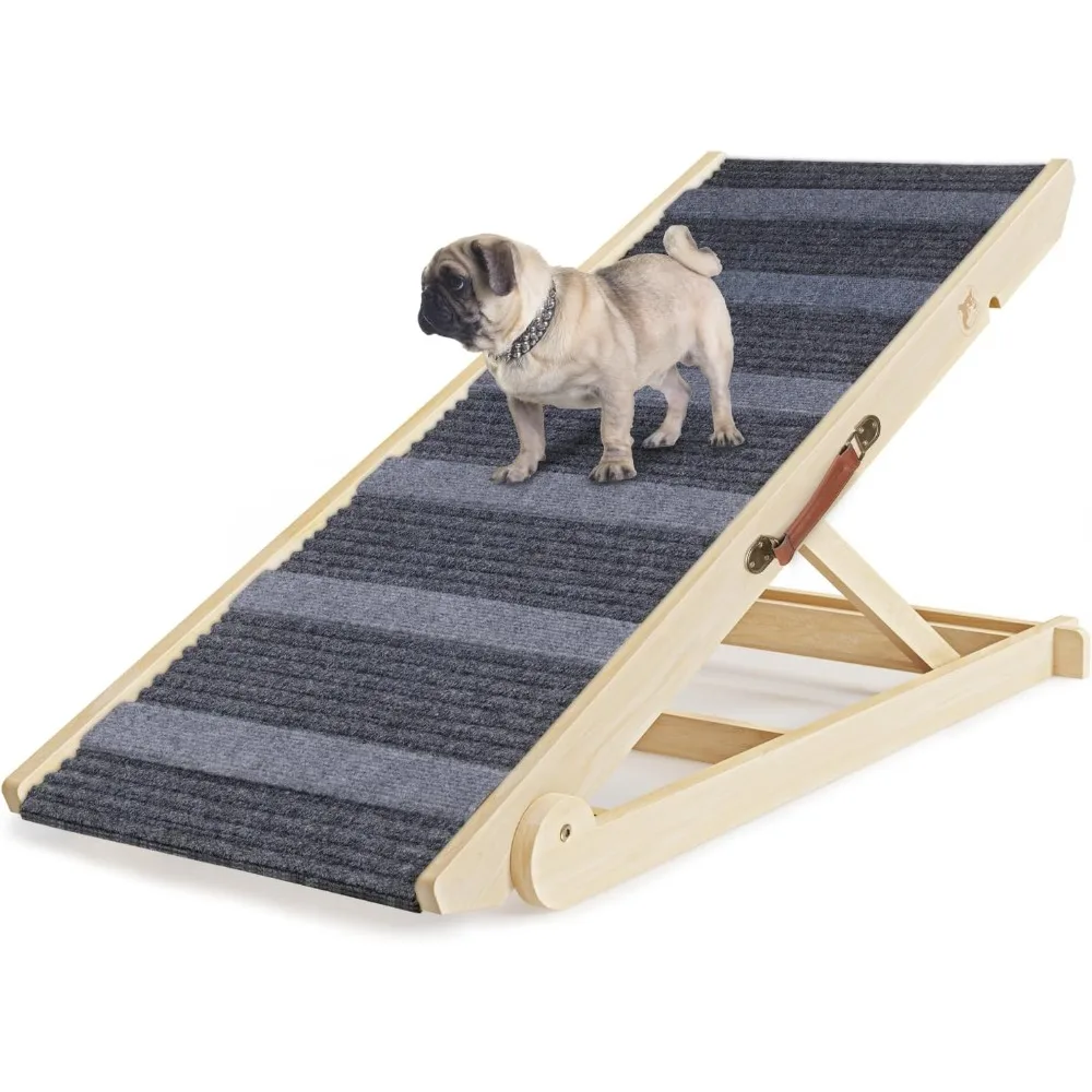 

Dog Ramp for Bed, Folding Wooden Pet Ramp for Small Large Dogs Cats, 7 Adjustable Height from 10.8" to 26.6", Portable Stable Do