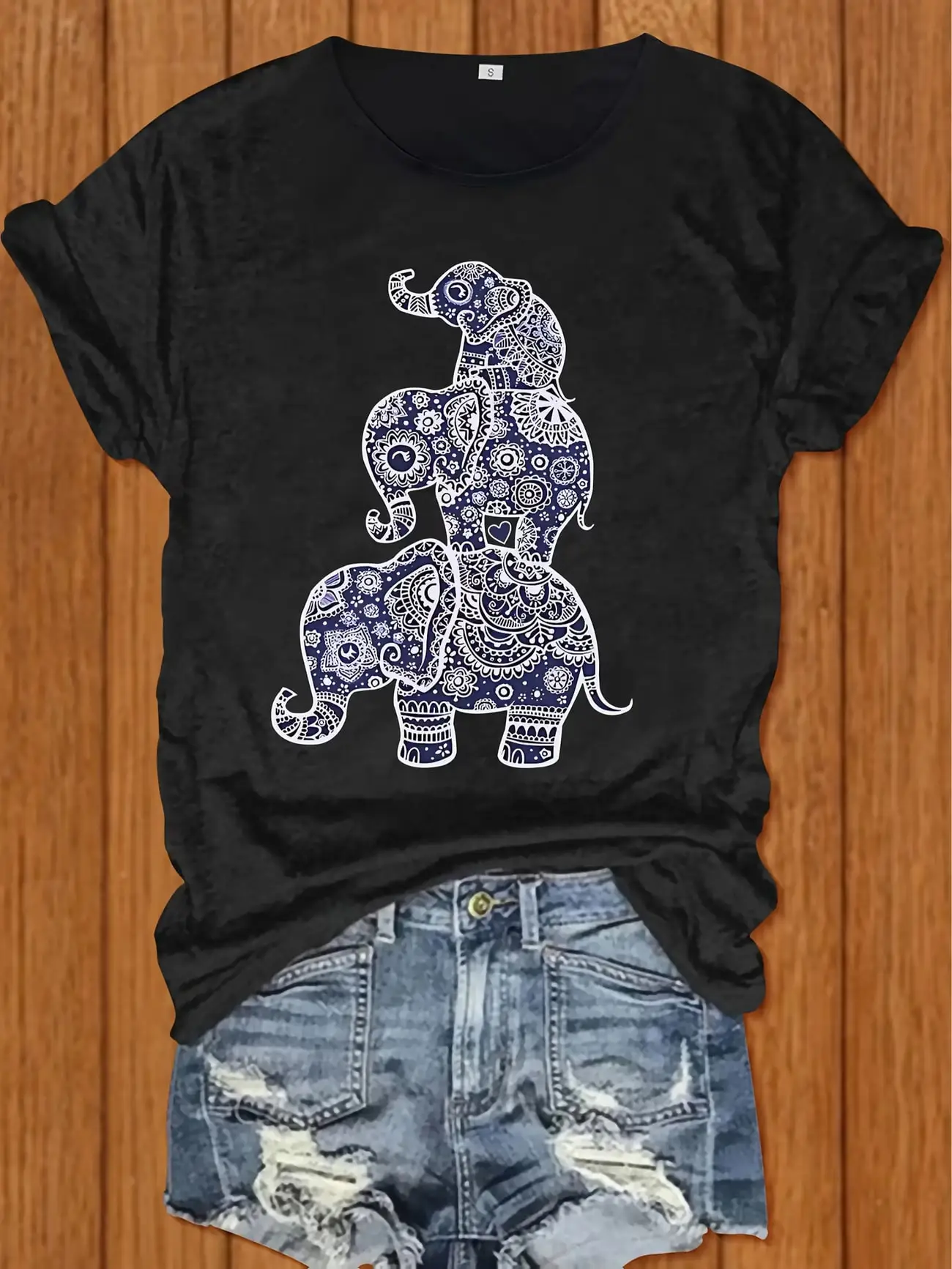 

Plus Size Women's Short Sleeve T-Shirt Elephant Pattern With Mandala Design soft and comfortable fabric summer outfits women's