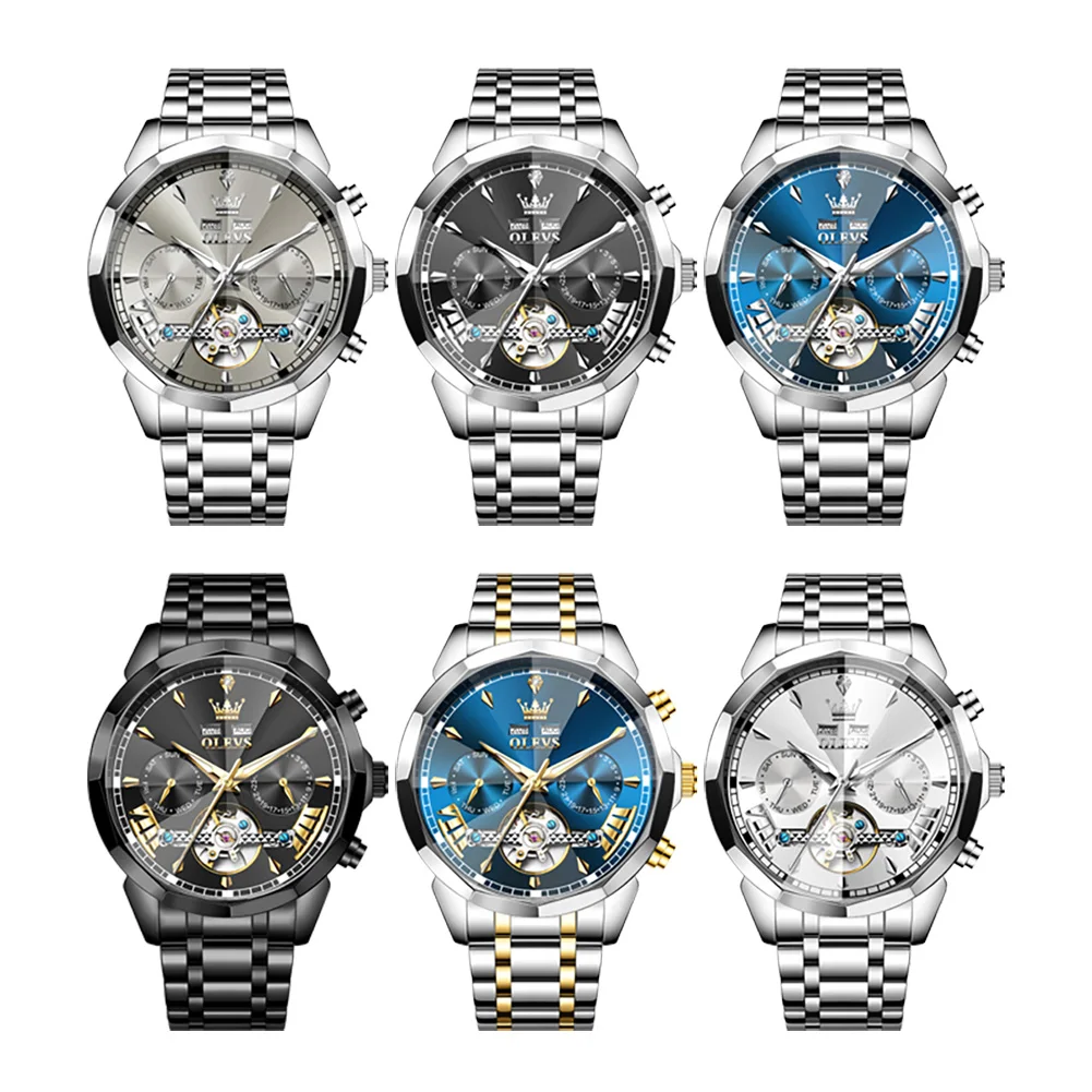 OLEVS 6619 Herrenuhr Original Marke Tourbillon Automatische Mechanische Uhr Wasserdichte Uhr Für Männer Dual Kalender Uhr Geschenke
