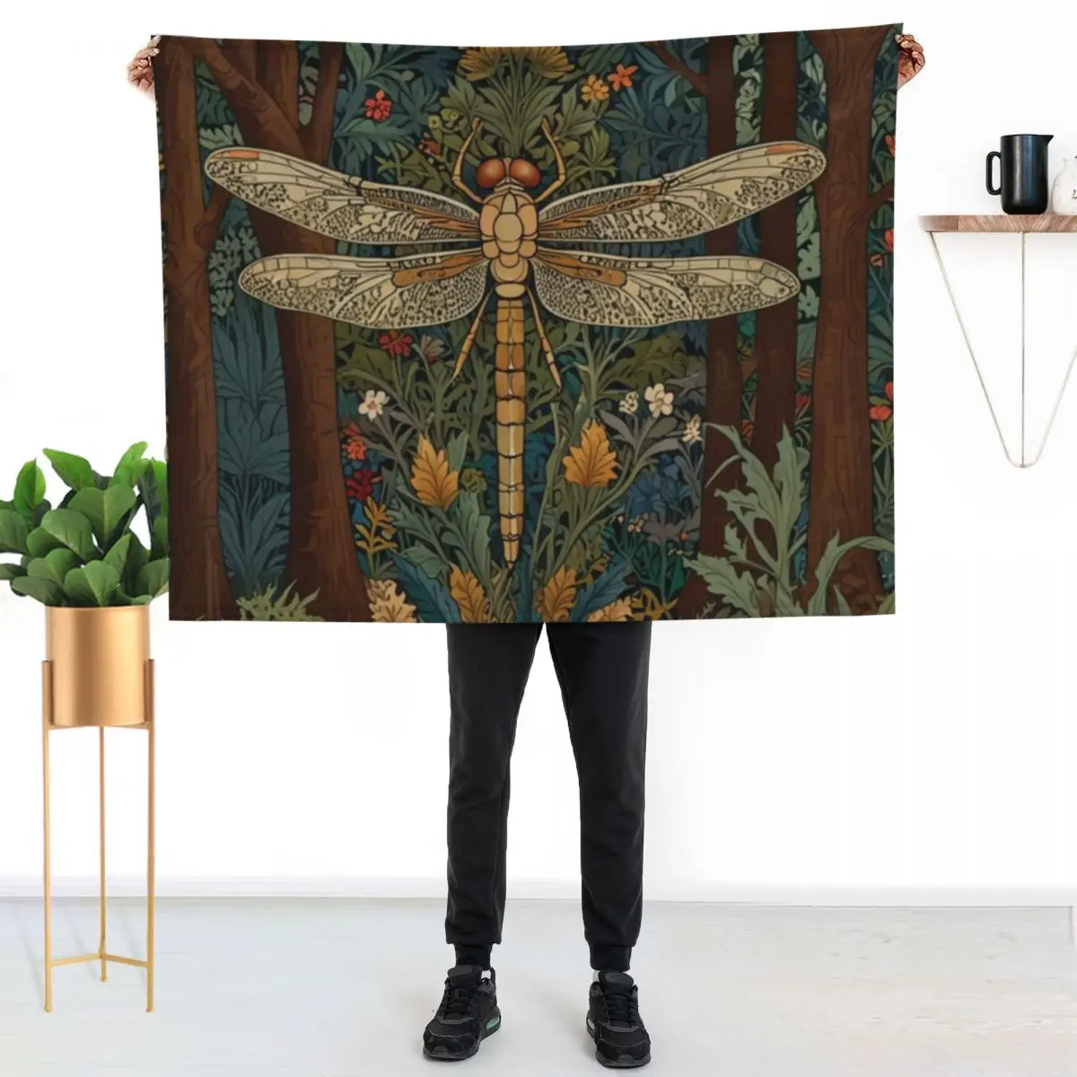 Vintage art nouveau dragonfly woodland forest botanical garden forest Throw Blanket anime Vintage Comforter Blankets