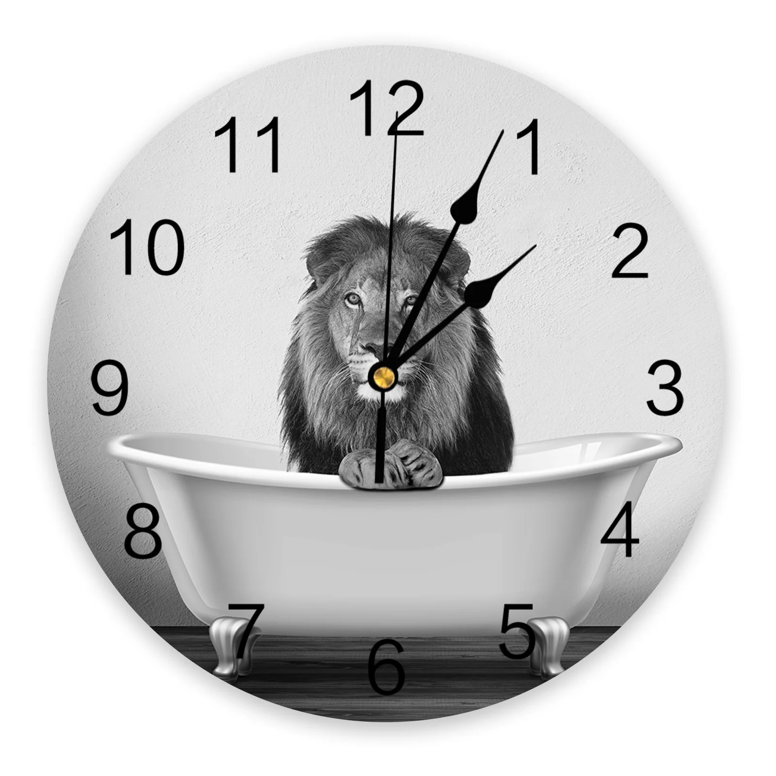 Bathtub Lion Funny Animal PVC No Ticking Wall Clock Wall Decor Kitchen Digital Clock Modern Design Bedroom Round Wall Watch