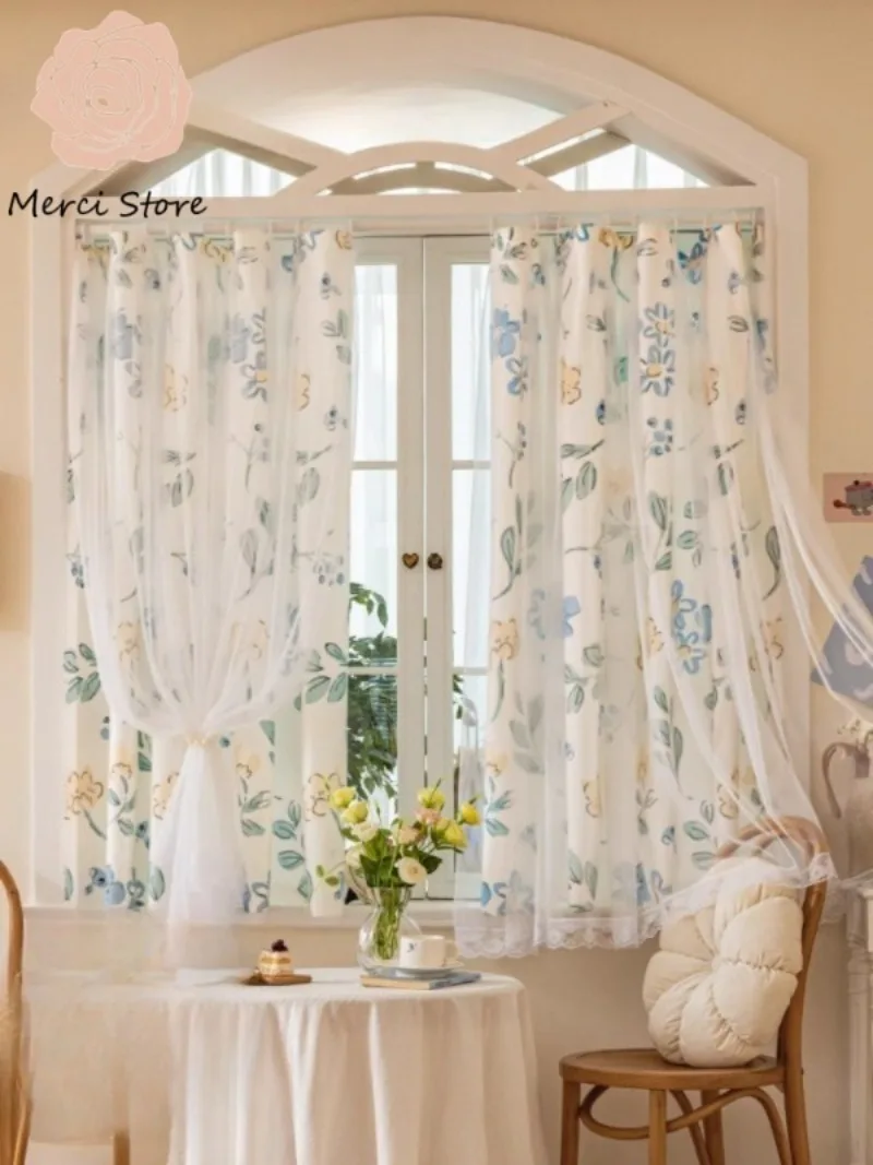 

Merci Store Free Installation Gauze Tulle Curtains for Living Room Transparent Impermeable Window Integrated Bedroom Drapes