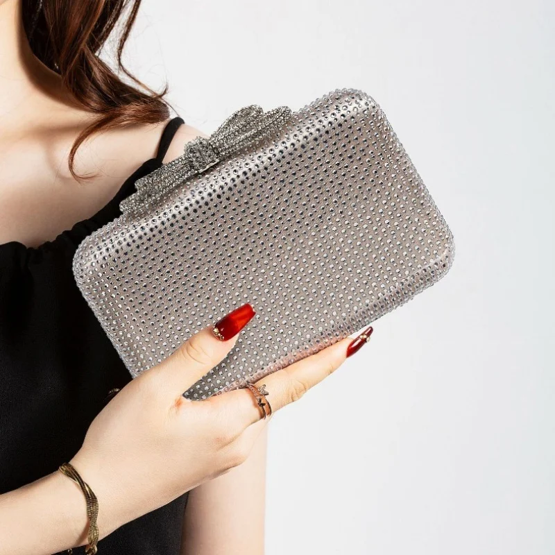 Luxury Shiny Diamond Studded Women Evening Clutch Bag Wedding Bridal Rhinestone Box Handbags Female Fashionable BOW Design Purse