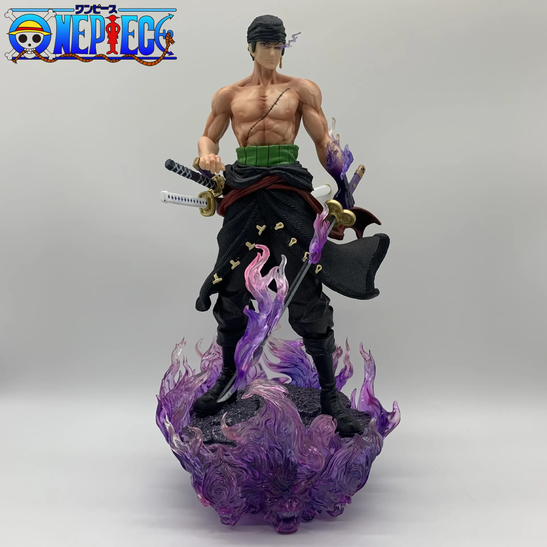 35cm One Piece GK Burning Enma Zoro Three Heads Six Arms Ashura Sauron Anime Statue Model Ornament Boxed Figures Collectible Toy