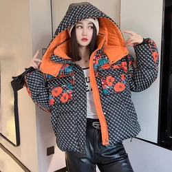 Y2K cappotto donna inverno stampa con cappuccio Warm Ladies Short parka Oversize Puffer Jacket femminile capispalla impermeabile Street Fashion