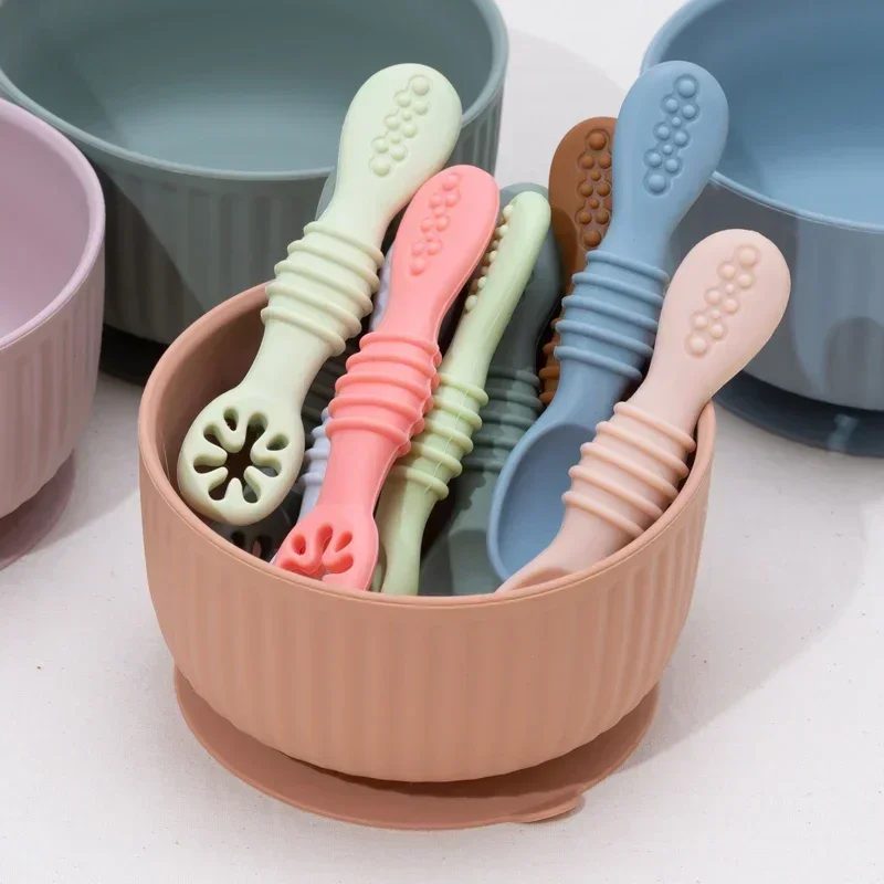 Baby Spoon Silicone Teether Toys Learning Feeding Scoop Training Utensils Newborn Tableware Infant Learning Spoons Teether