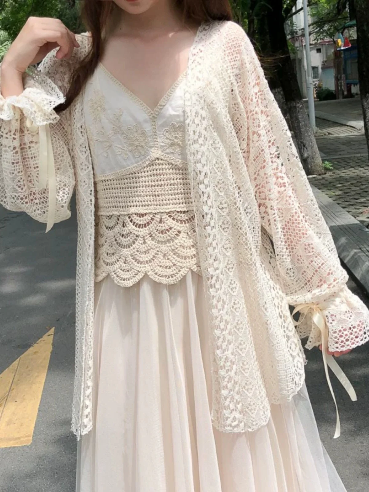 

Sweet Sle Korean Version Women's Sun Protection Clothing 2025 New Loose Lantern Sve Long Sve Mid-Length Open Cardigan