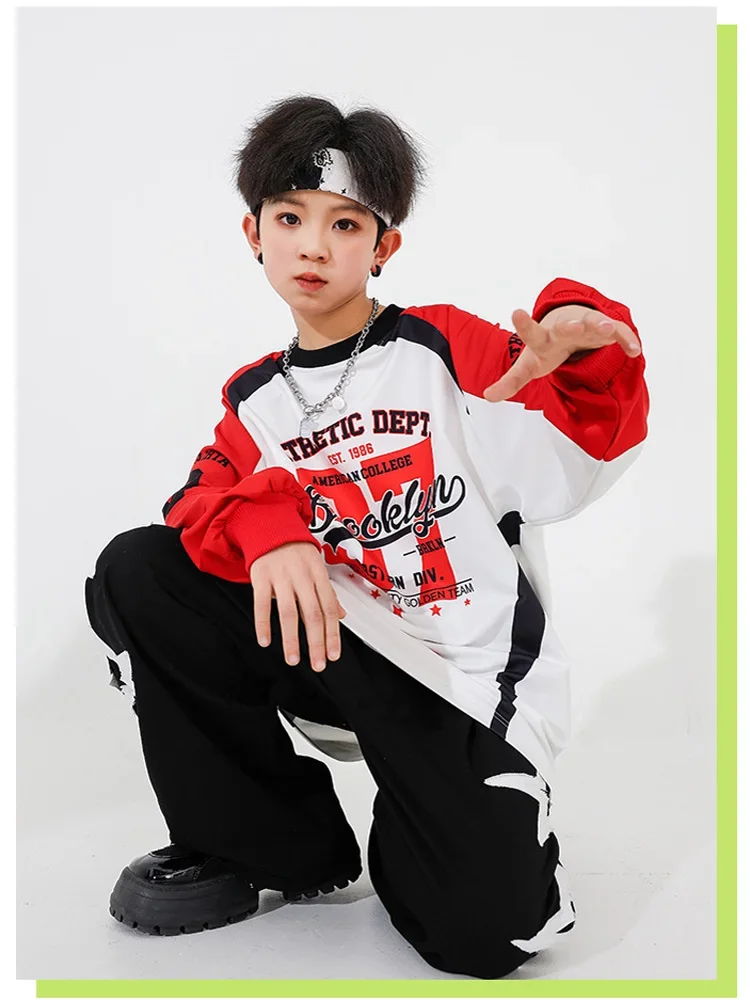 Jungen Hip Hop Sets Cooles Sweatshirt Star Street Dance Hosen Mädchen K-Pop Kleidung Kinder Jazz Kostüm Kinder Teenager Streetwear