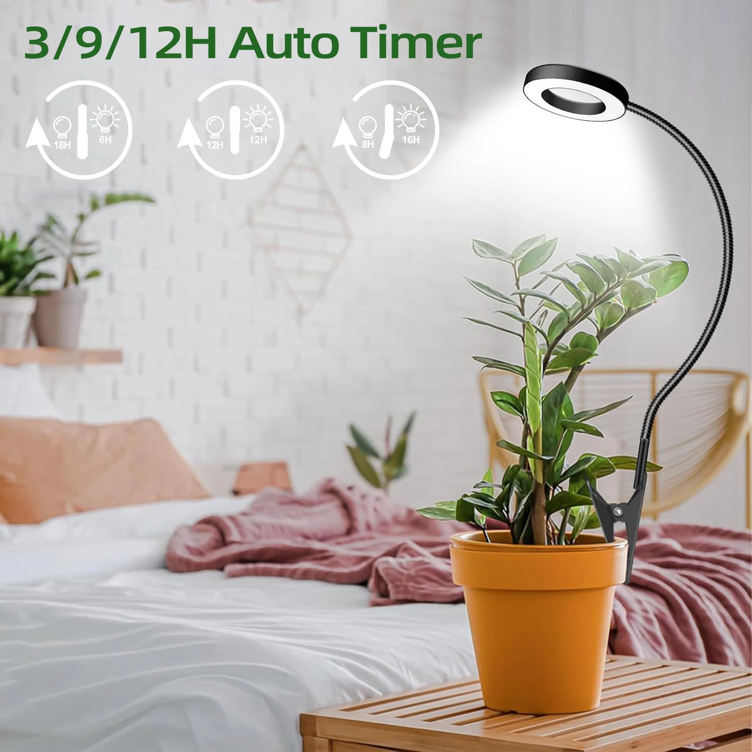 Plants Growth Light Indoor Full Spectrum LED Plant Light with Automatic On/Off Timer Dimmable 360°Adjustable Gooseneck Light