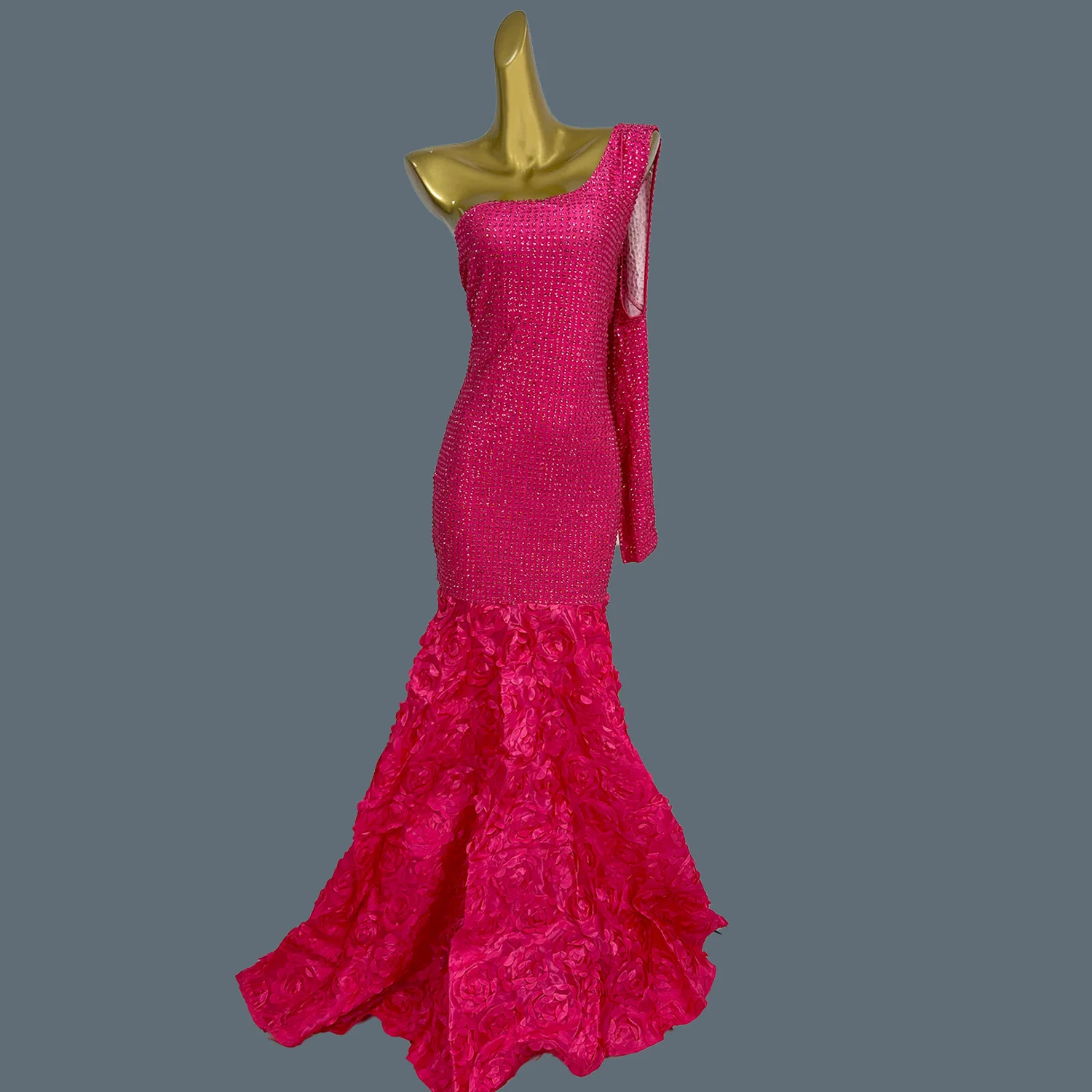 Vestido largo rosa Barbie con diamantes de imitación brillantes para mujer de gama alta, ropa para sesión de fotos de fiesta de Reina de cumpleaños, vestido de cóctel y graduación, vestido de cola de pez