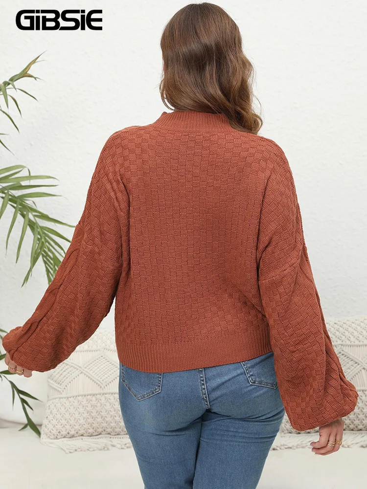 GIBSIE-suéteres cortos de talla grande para mujer, Jersey informal de manga larga con cuello de farol, Tops de punto, otoño e invierno, 2023