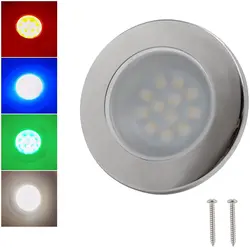 Boat Courtesy Lights LED Marine Cabin Light Four Color Red/Green/Blue/White With Stainless Steel Flush Mount 12 Volts 3 Inches