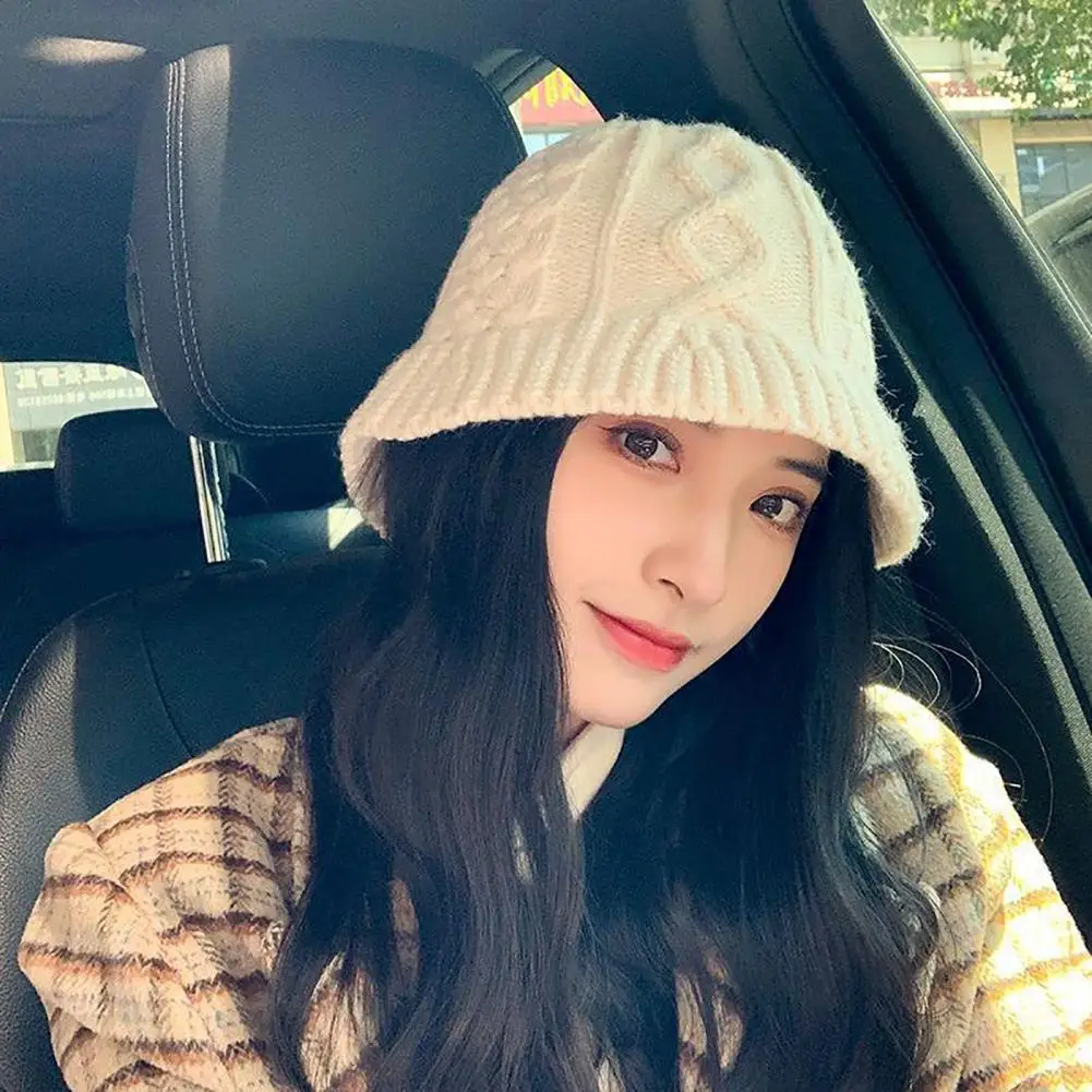 Women Knitted Bucket Hat Twist Pattern Short Brim Dome Sun Autumn Winter Knitted Hat Skullies Hat Streetwear