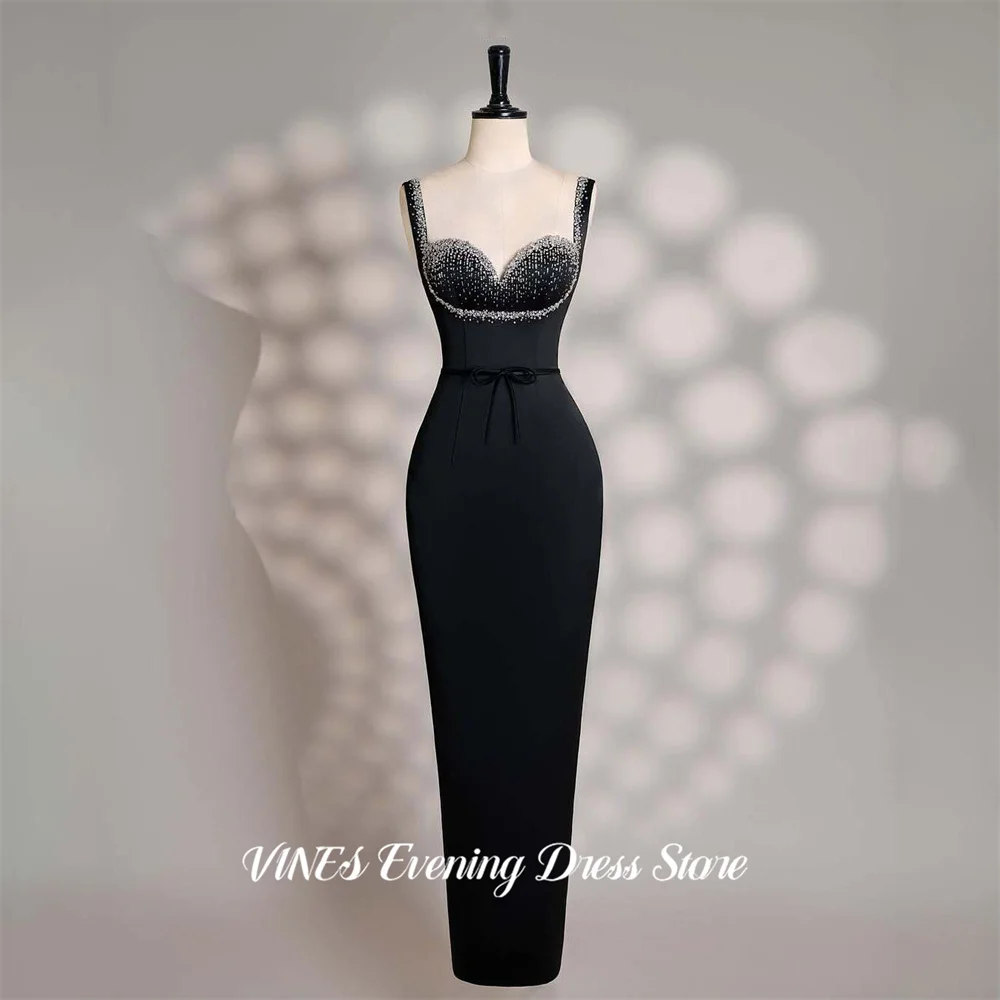 

VINES Black Sleeveless Prom Dresses with Sparkling Crystal and Bow Formal Dresses Lace Up Back Party Dress for Women Customized