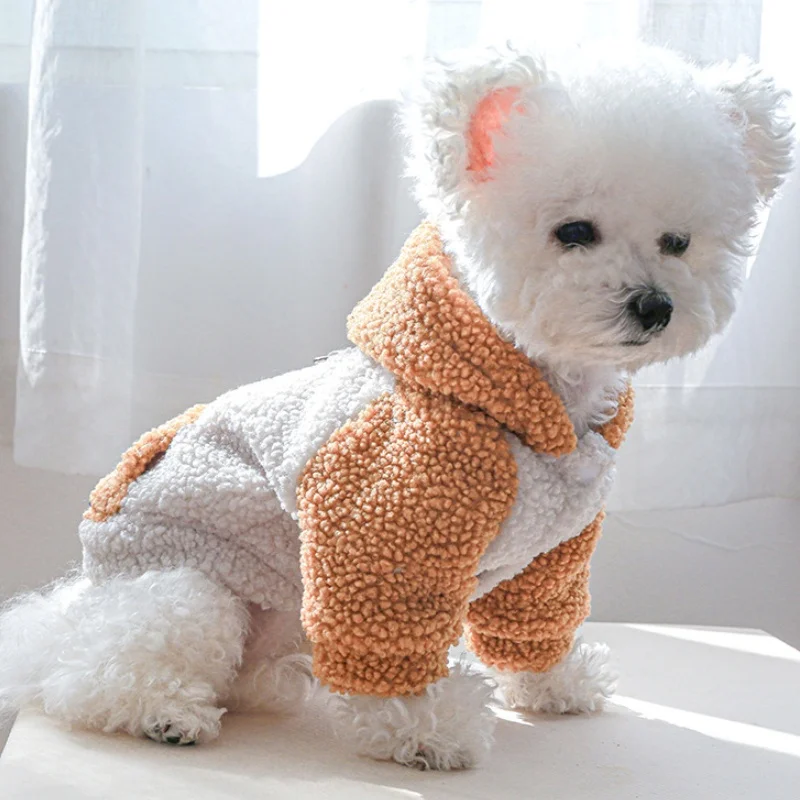 Pet Dog Hoodies Berber Fleece Dog Clothes with Buckle Warm Plush Puppy Sweater Cute Cat Hoodies Pet Sweatshirt Dog Jacket Coat