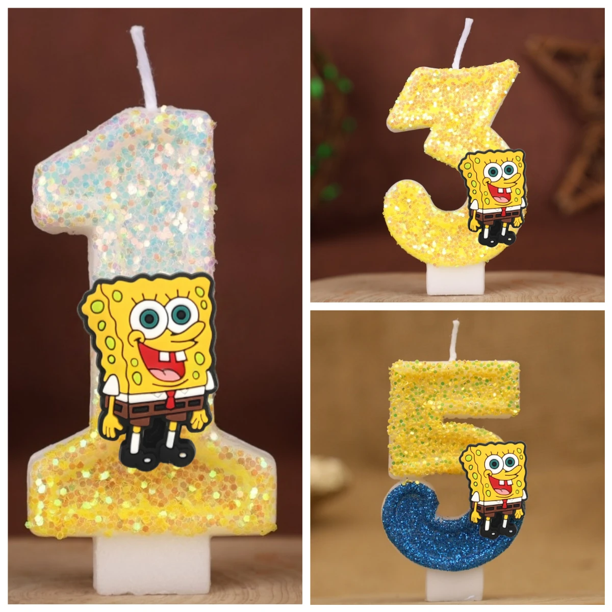 Cute Spongebob Candle Number 0-9 Kids Birthday Cake Decoration Supplies Cute Cartoon Anime Party Accessories Supplies