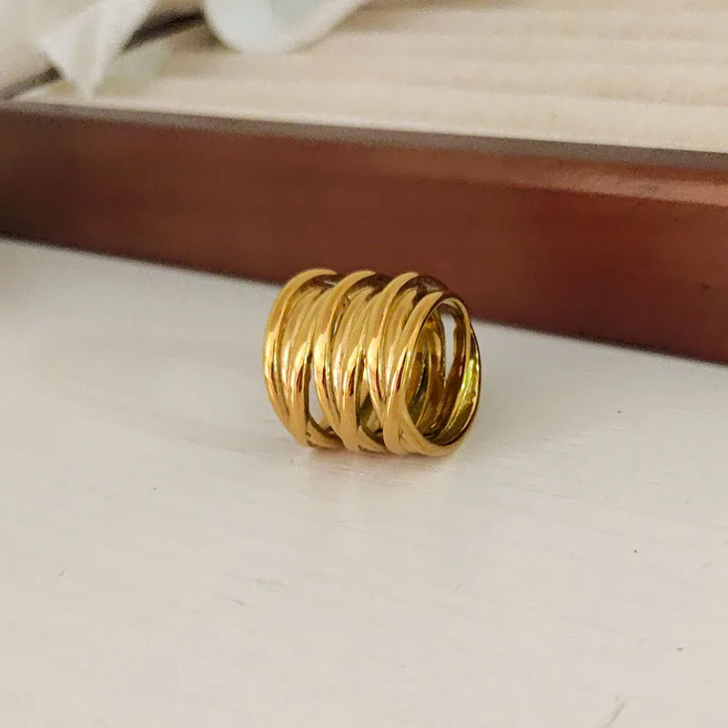 Coil spring multilayered wide rings stainless steel statement rings for women bold stainless steel jewelry new in waterproof image 3