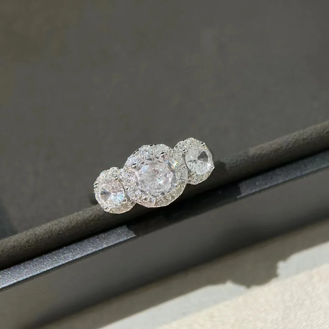 Nieuwe 2023 Trend Klassieke High Quliaty Beroemde Merk Luxe Sieraden Ringen Voor Vrouwen 3a Zirkonen Puur 925 Strook Drie Ronde Kristal