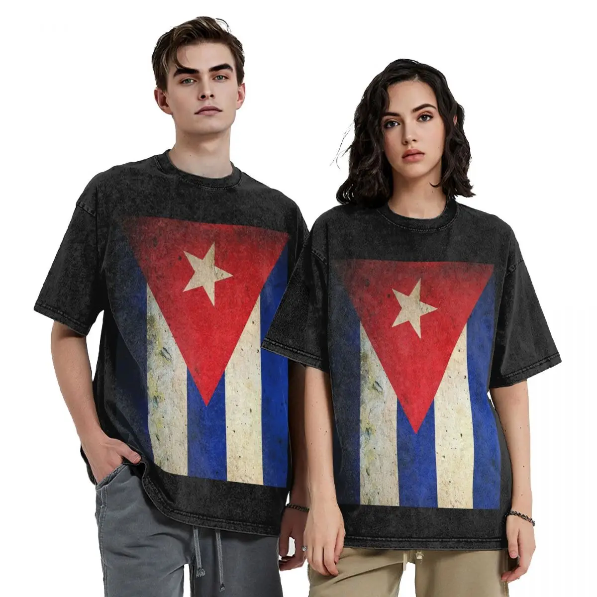 Cuba Cuban Flag Hip Hop Short Sleeve T-Shirts Washed Tops Tees Streetwear T Shirt Oversized for Men woman