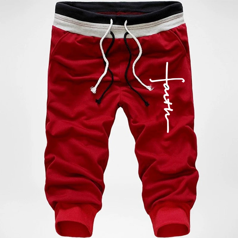 Men Summer Sport Running Hit Color Design Casual Pants Fashion 3/4 Short