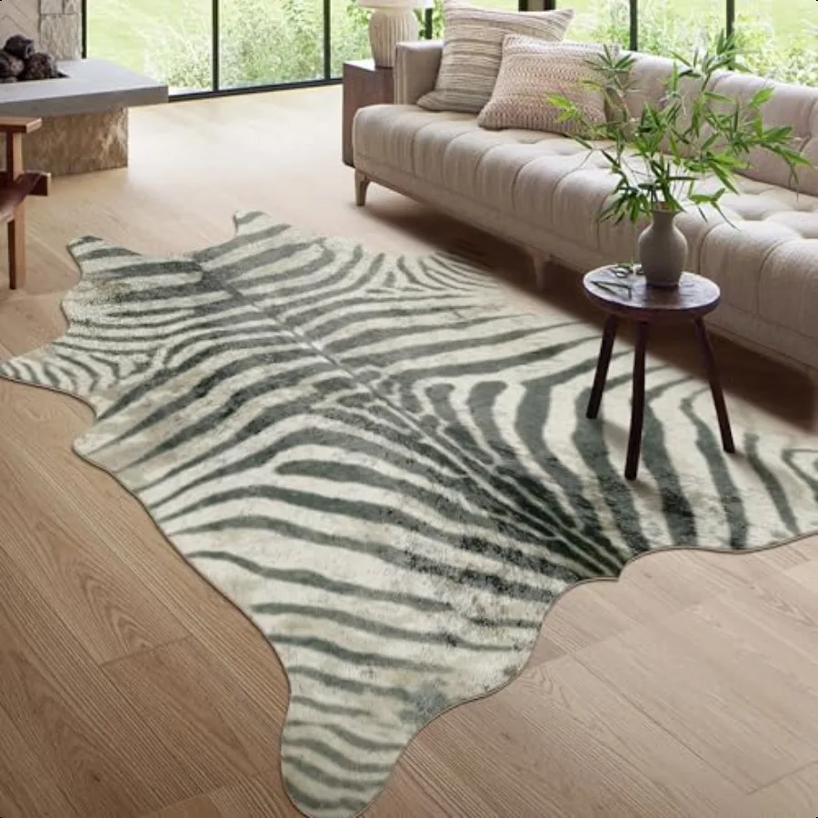 

Zebra Rug Animal Print Carpet: 4.6 x 5.2 Feet Faux Zebra Hide Area Rug Western Decor for Living Room Kitchen Bedroom