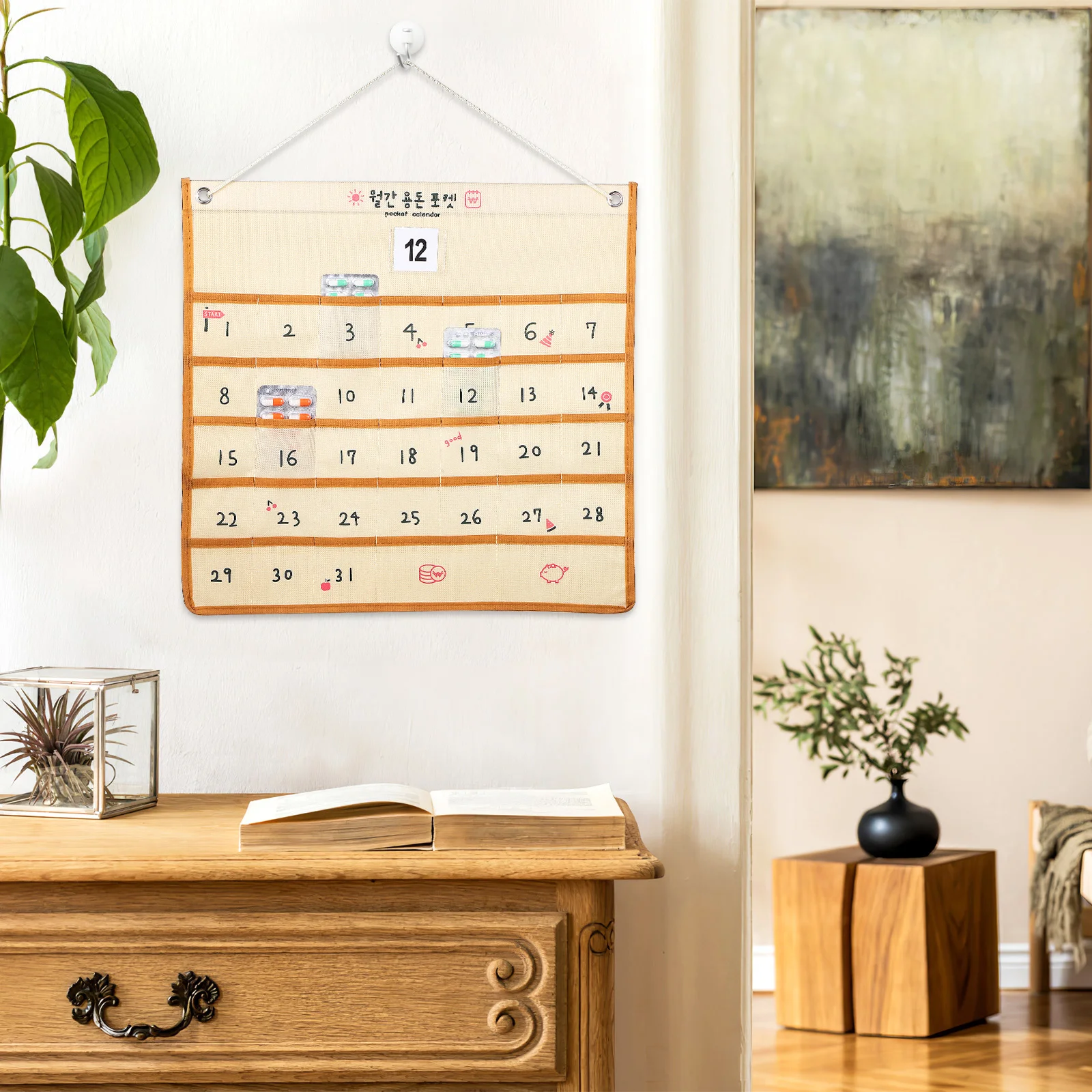 

Карманный ежемесячный календарь из нетканого материала, большая емкость, настенный органайзер, сумка для хранения для домашнего офиса, классного мобильного телефона