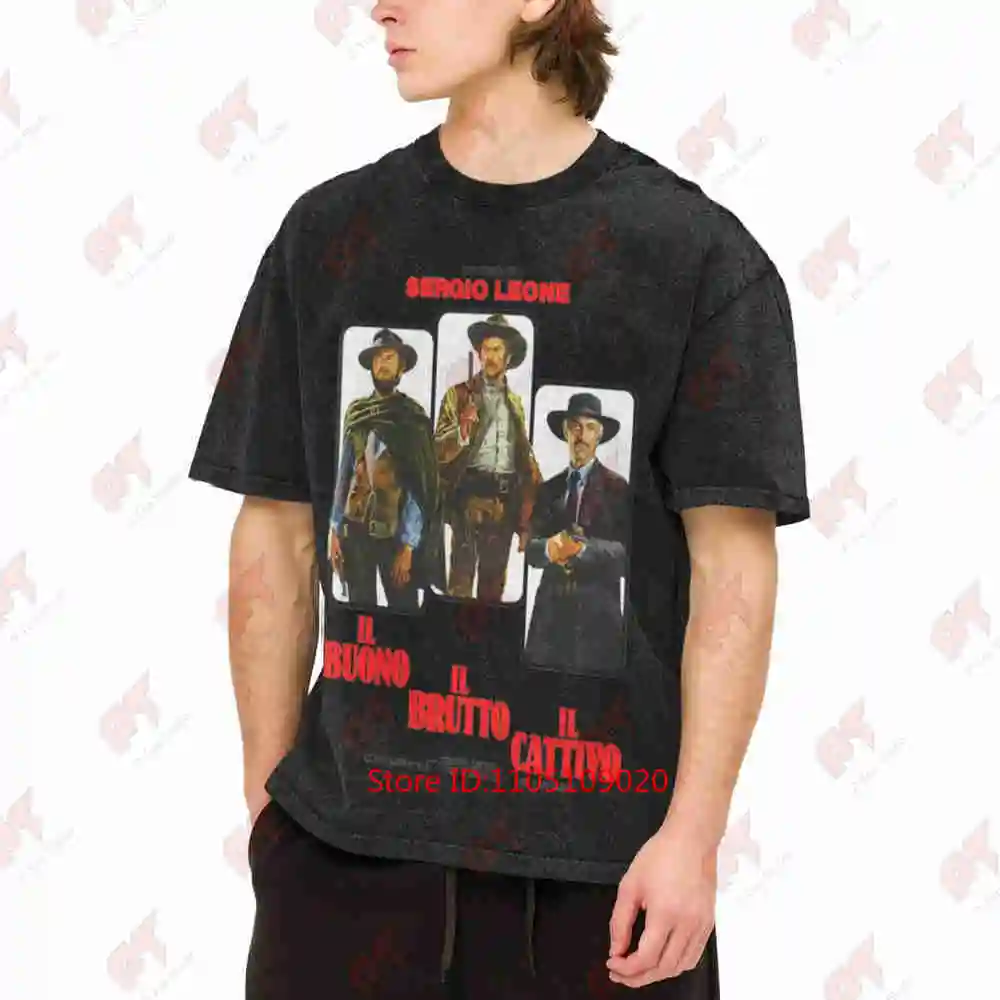The Good Bad And Ugly Retro Movie Clint Eastwood Vintage Washed Tee Pure Cotton T-Shirt
