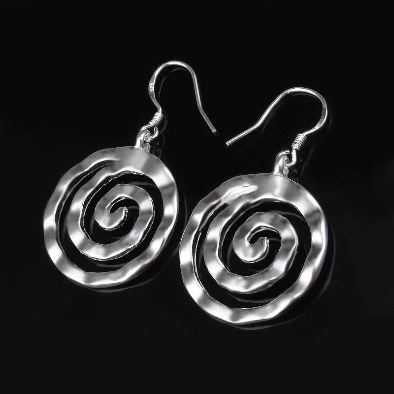 Women's 925 Sterling Silver Spiral Circle Earrings