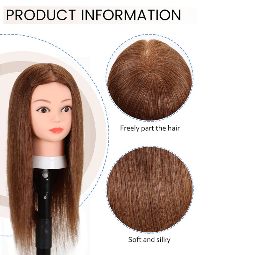 رأس عارضة أزياء مع رأس دمية تجميل للشعر البشري الحقيقي بنسبة 100% لممارسة تسريحات الشعر لتصفيف الشعر وحامل ثلاثي القوائم فردي