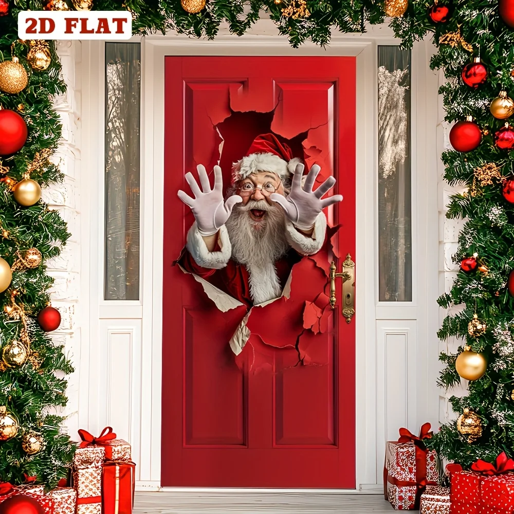 1 قطعة 2D شقة عيد الميلاد سانتا كلوز موضوع غطاء الباب ، الخلفيات والافتيات احتفالية ، سانتا كلوز متعة تصميم ، البوليستر العلم راية #5