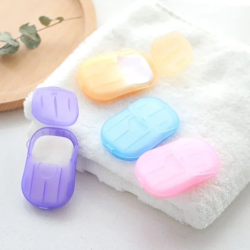 20pcs Mini Soap Tablets Boxed Travel Bathroom Accessories Disposable Camping Washing Scented Foaming Paper Soap