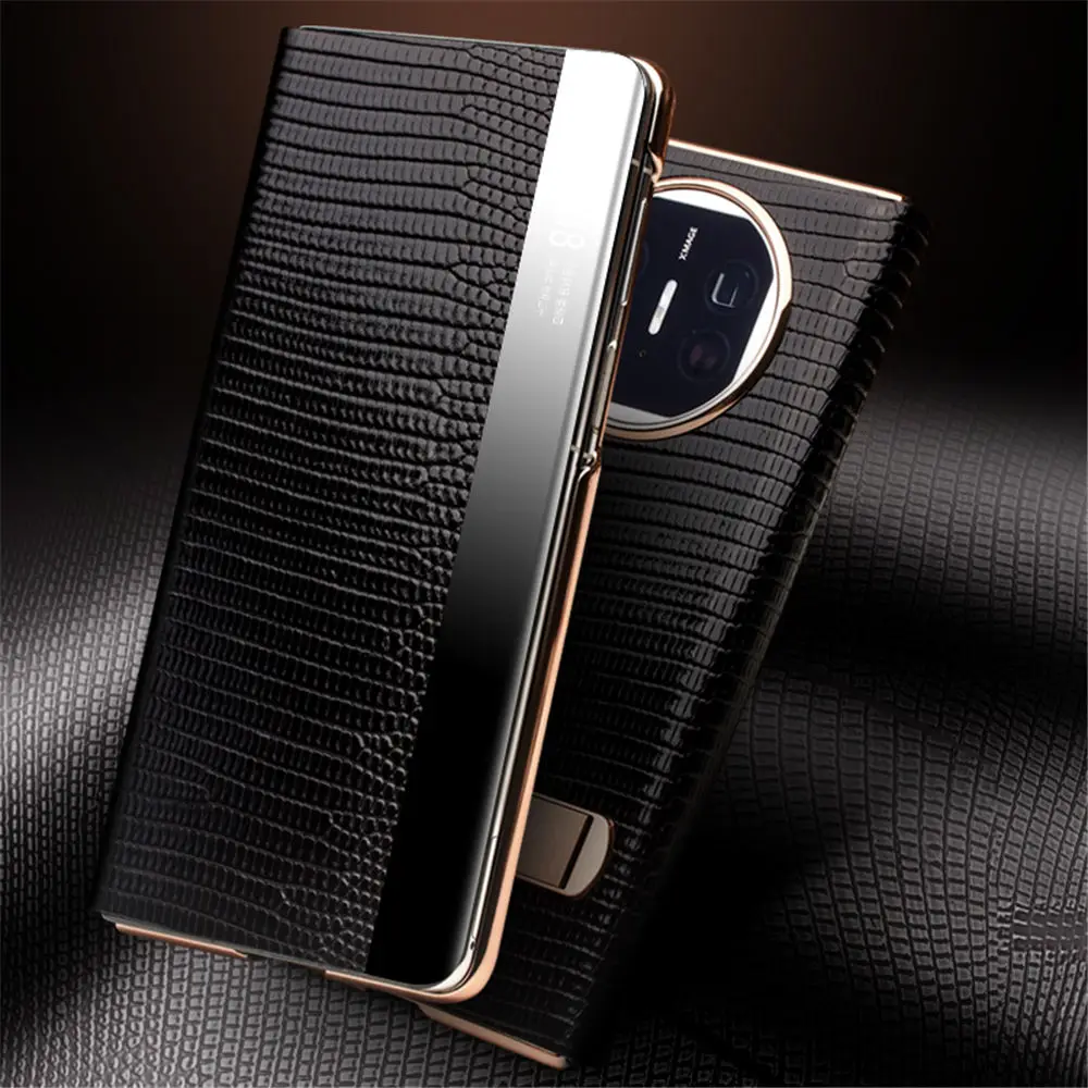 QIALINO custodia Flip in vera pelle di lucertola genuina per Huawei Mate X5 Window View Business Holder Cover
