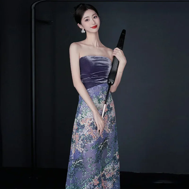 سيدة القطيفة حمالة Vestidos De Festa الفاخرة حورية البحر الترتر فساتين المرأة مثير العروس الزفاف مأدبة ثوب فستان صيني جديد
