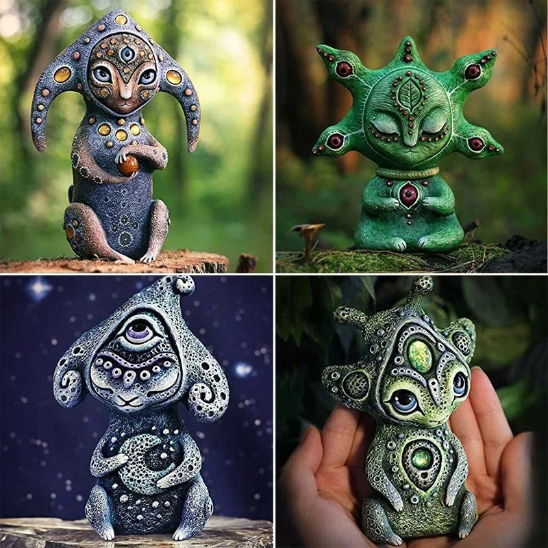 

1pc Fantasyland Creatures Three Eyes Alien Sculpture Crafts Ornaments Outdoor Courtyard Garden Home Decor Elf Resin Statue