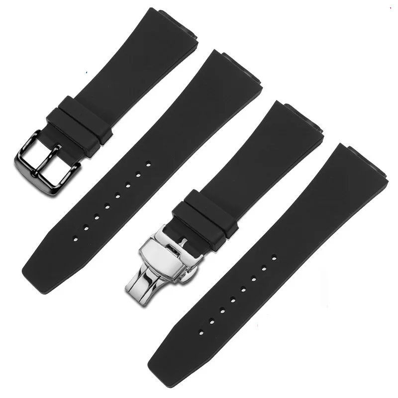 

Black silicone strap men's substitute radar strap thin waterproof convex strap 24x18mm