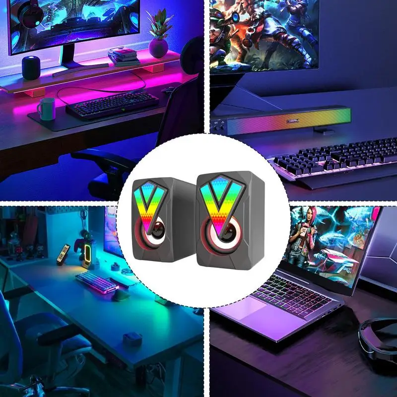 Game Monitor Speakers Multimedia Desktop Speaker With RGB Shine Wired USB Speaker For Notebook Computer Music And Desk Decor