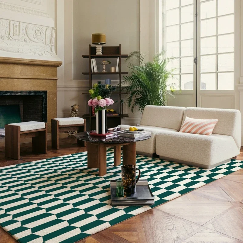 Modern Style Carpets for Living Room Plaid Pattern Bedroom Decor Large Carpet Thick Plush Lounge Floor Mat Fluffy Soft Study Rug