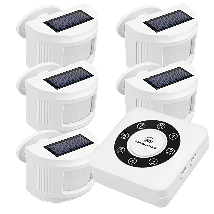 

driveway alarm wireless outdoor 1/2 Mile 7-Zone solar wireless alarm Kit white 1 receiver& 5 sensors