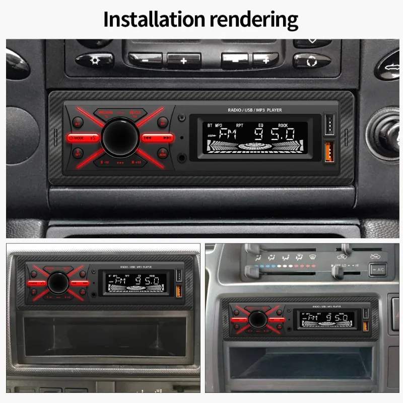 1Din Car Radio MP3 Player Audio Multimedia FM Radio Bluetooth EQ Tuner with LCD Displays Support AUX USB TF Card