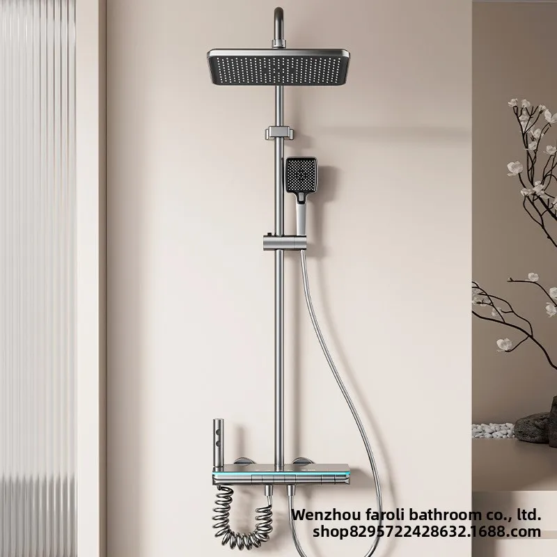 All Copper Thermostatic Shower System Smart Digital Display Full Set Home Bathroom Collection Shower Head Sets Cold Hot Shower