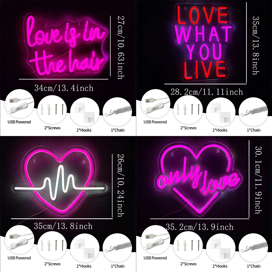 Love What You Live Led Neon Wall Decor, Heart-Shaped Icon Used For Bedroom Living Room Valentine'S Day Party, Christmas Gifts.
