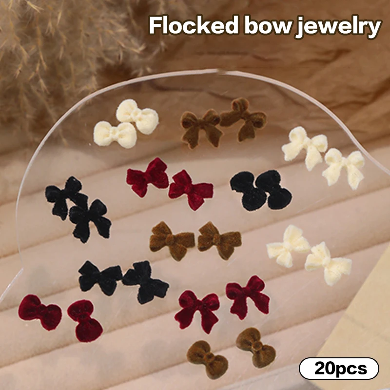 20PCS Cute Creative Flocking Nail Art Charms Accessories DIY Bow Design For Winter Nail Decoration Design Supplies Tool