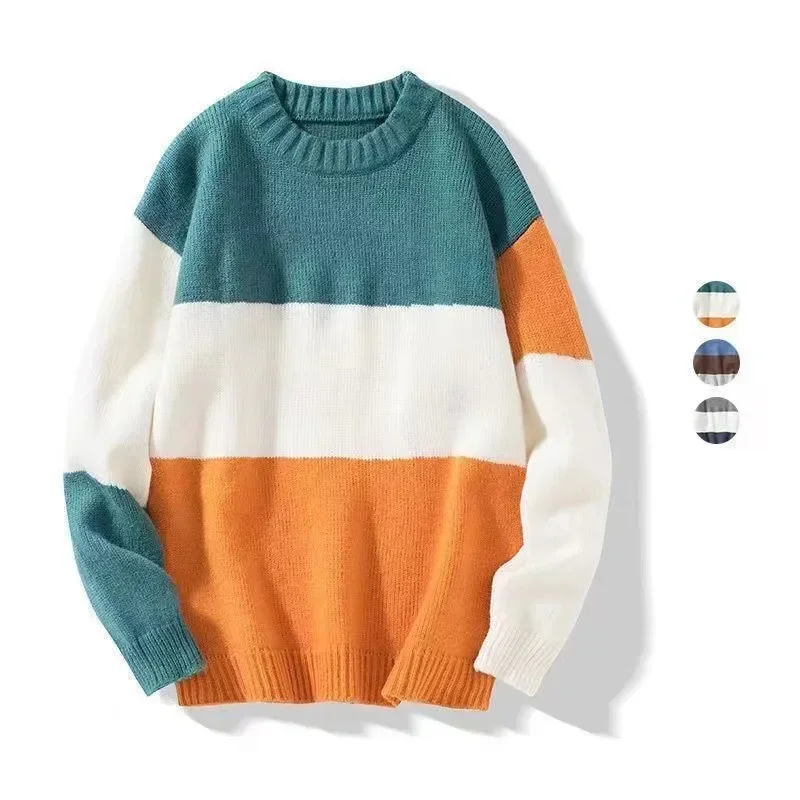 

Trendy Couple Knitted Sweater Autumn Winter New Style Color Block Harajuku Style Korean Version Hong Kong Style Outerwear