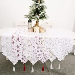 Gold Stamping White Table Runner for Christmas Party Decoration