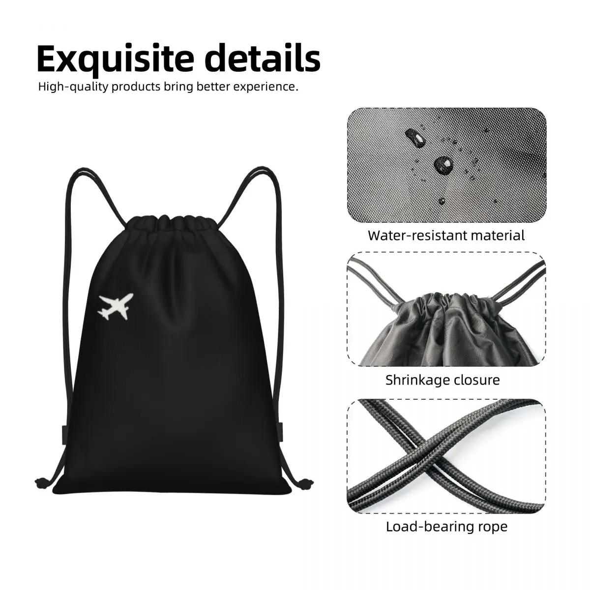 Mochila Little Airplane Drawstring, Sports Gym Bag para mulheres e homens, Piloto de voo, Aviação, Aviator Training Sackpack